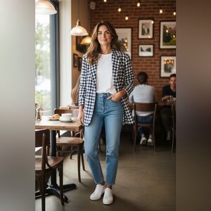 Houndstooth Oversize Blazer Navy And White 1980’S Padded Shoulders ILGWU